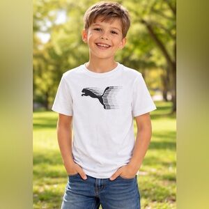 PUMA Kids Hyper Green Radiance Size Large T-Shirt White Tee